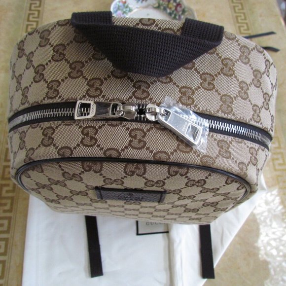 Authentic GUCCI Canvas& Leather Beige/Brown ebony GG print Backpack Large UNISEX - Picture 14 of 15